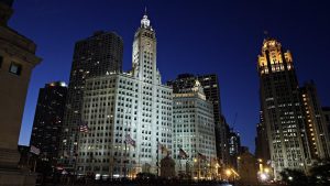the wrigley building at night