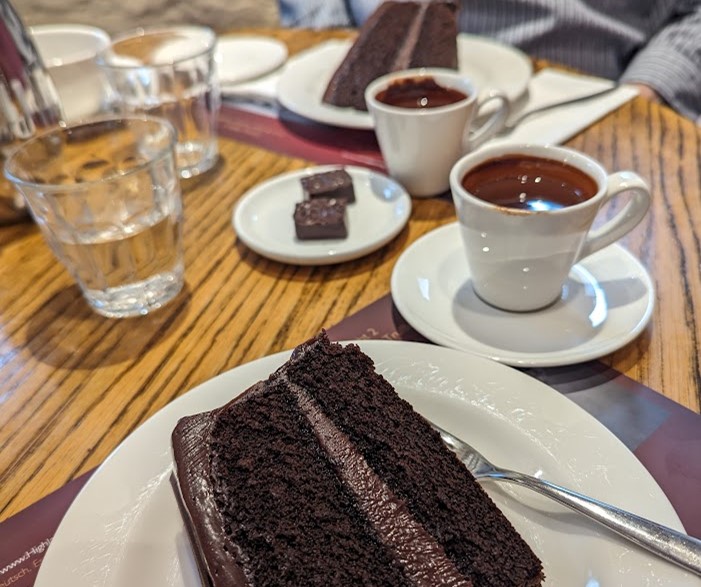 A plate of chocolate cake